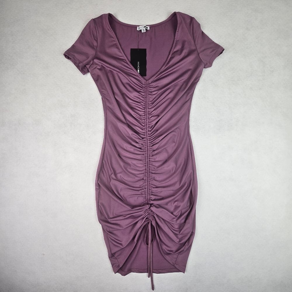 Fashion Nova Lhasa Ruched V-Neck Mini Dress
